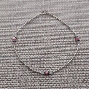 9 Inch Sterling Silver Rhodonite Stones Ankle Bracelet B487